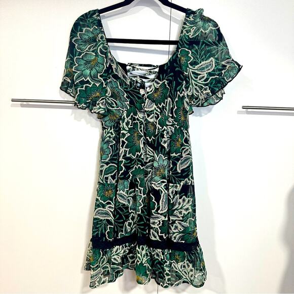 Band Of The Free XS Black Emerald Maisie Emerald Floral Mini Dress Boho Gypsy - Picture 3 of 13